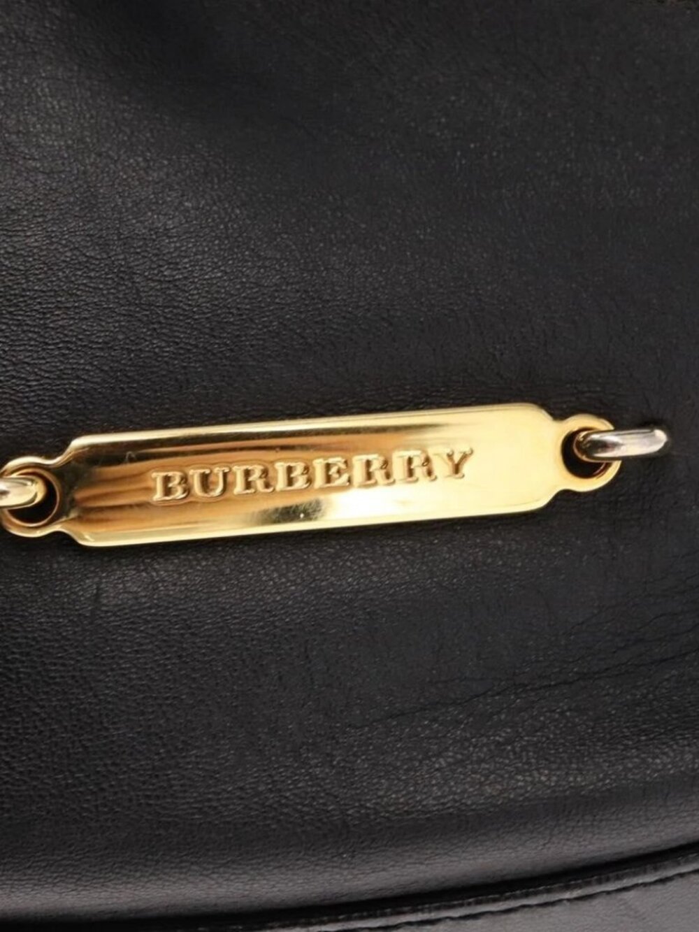 BURBERRY Tote Bag Leather Black Gold Auth - Picture 6 of 16